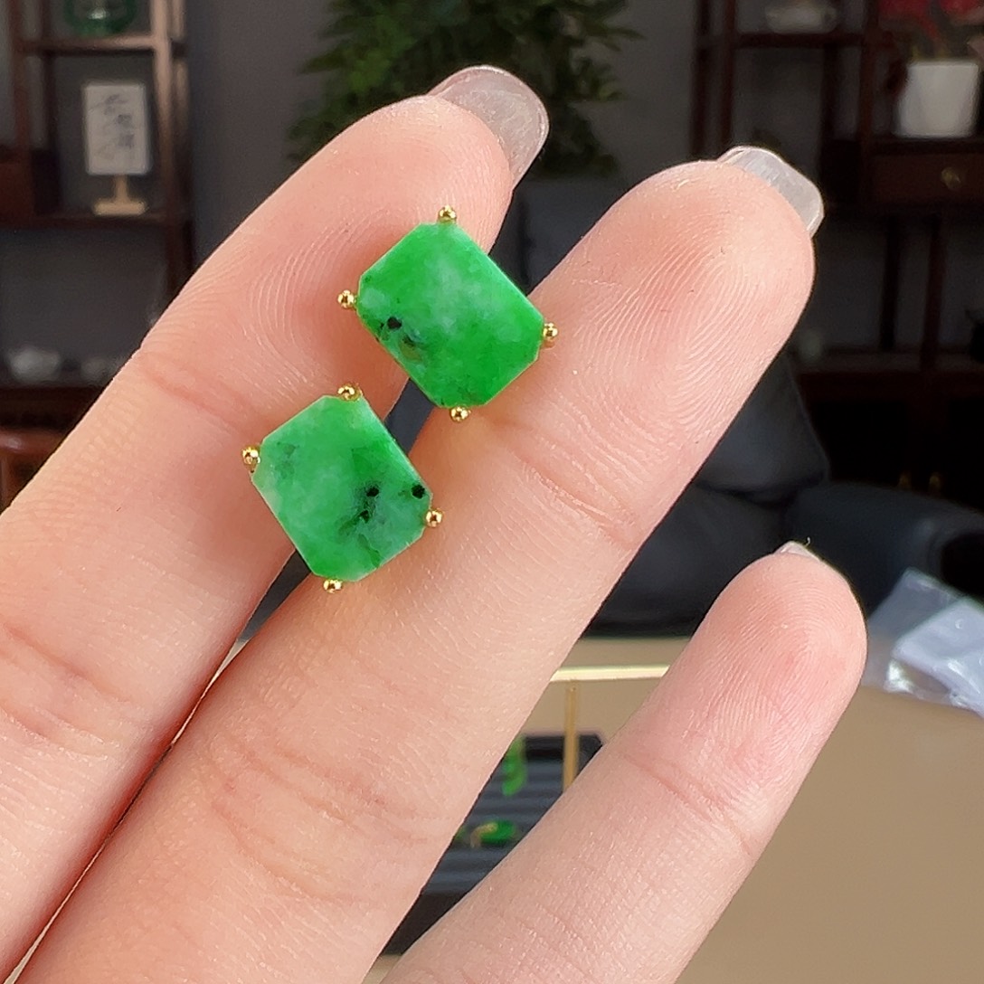翡翠耳饰银S925镶嵌耳环50