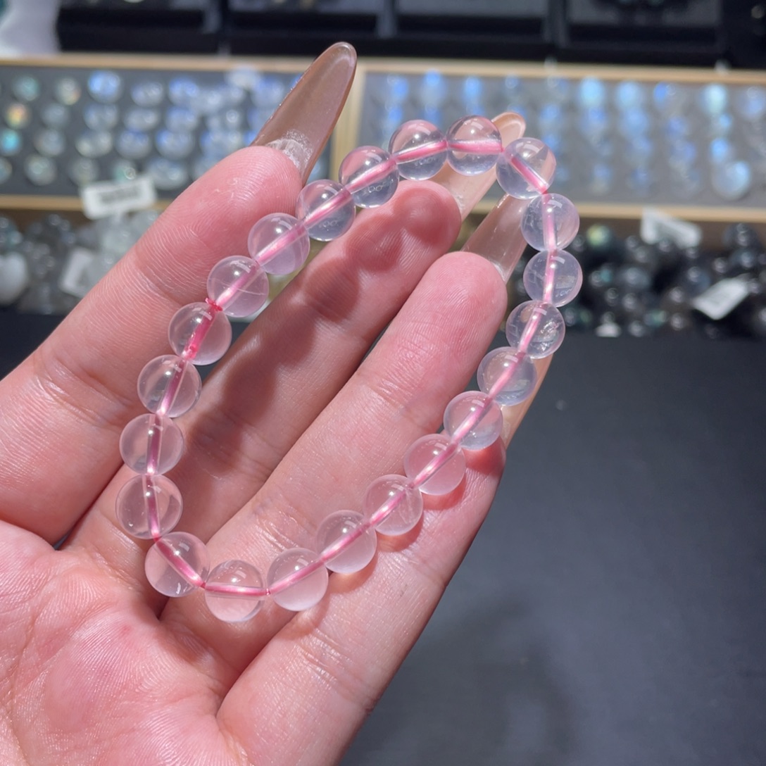皮***皮手链未镶嵌烟晶粉水晶手链8.5mm