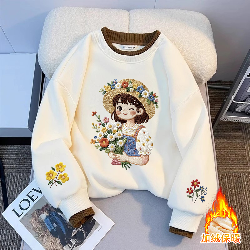 女童圆领卫衣2025新款儿童休闲印花上衣女孩秋季洋气百搭长袖衣服