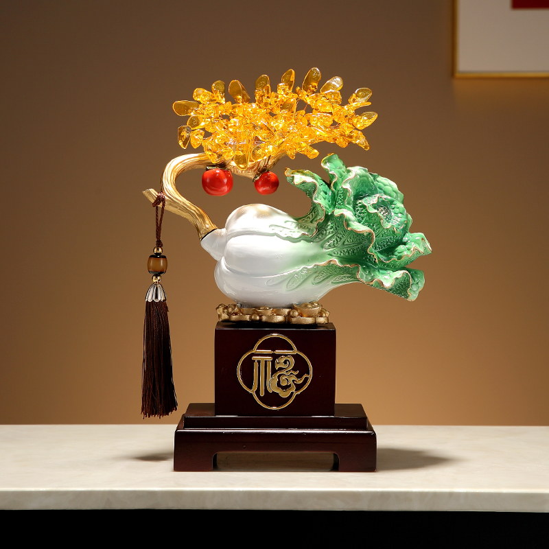 创意白菜发财树树脂工艺品客厅电视柜酒柜摆件乔迁装饰品礼物