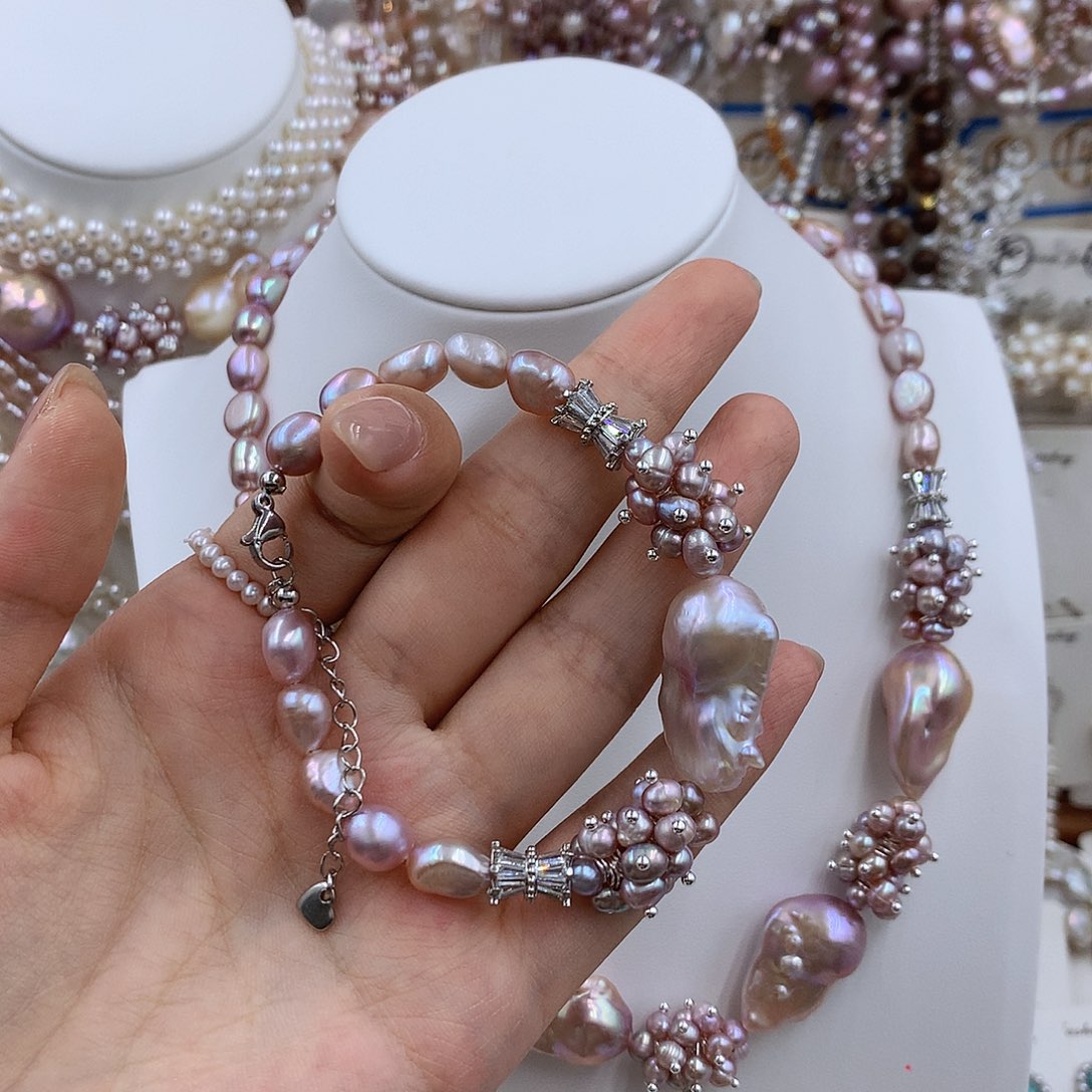 项圈银S925镶嵌淡水珍珠