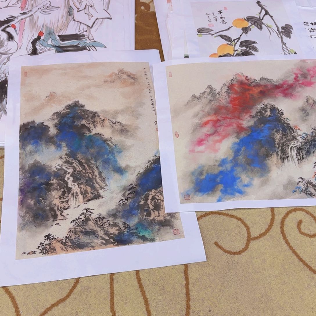木***）国画罗军斗方两张童