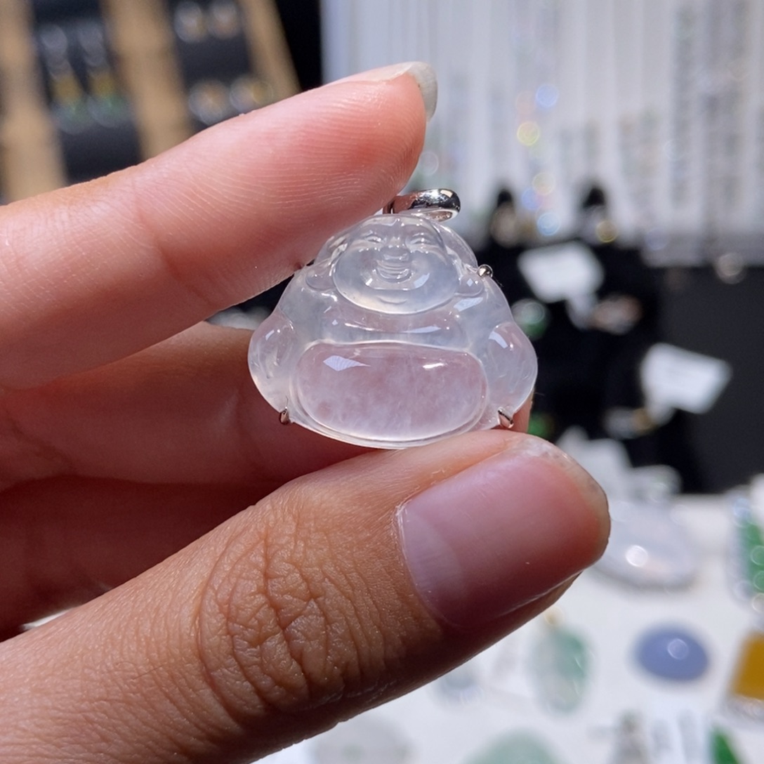 翡翠18K金镶嵌颈饰纯天然缅甸翡翠A货佛公