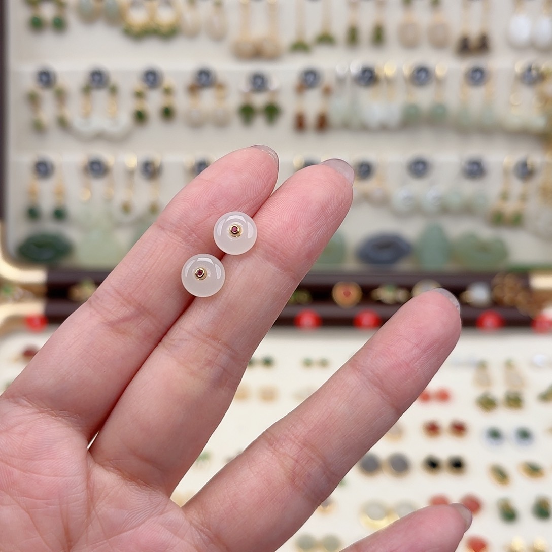 银S925镶嵌和田玉耳饰