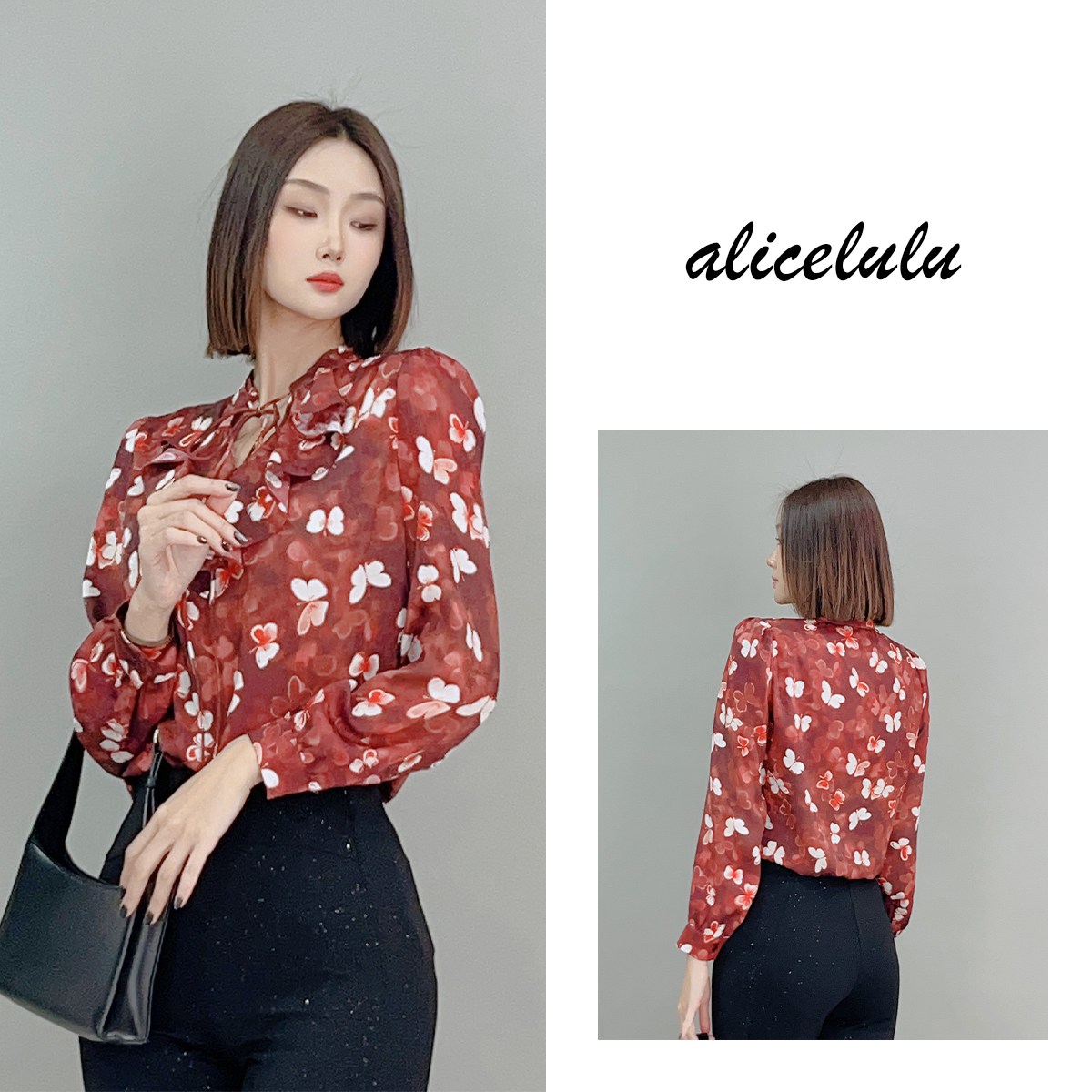 1 alicelulu “蝴蝶花”衬衫优雅花边明媚显瘦S2141061W