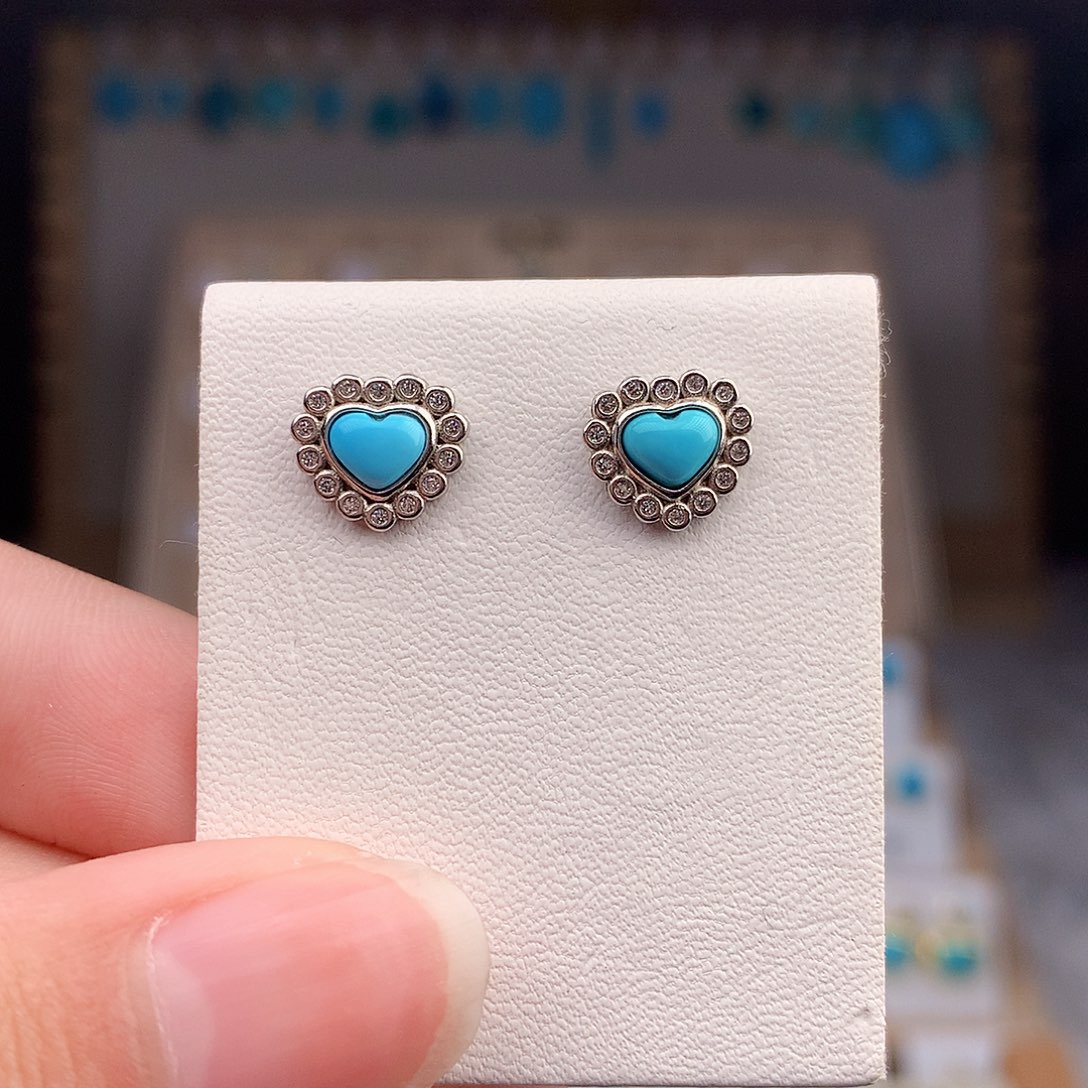 绿松石耳饰银S925镶嵌