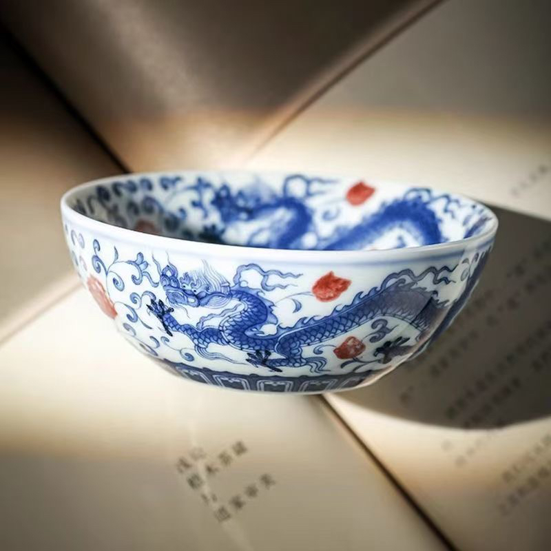 釉下彩陶瓷龙凤呈祥普洱杯100CC