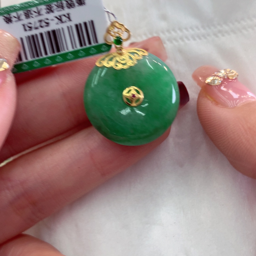 翡翠吊坠(不含链)18K金镶嵌