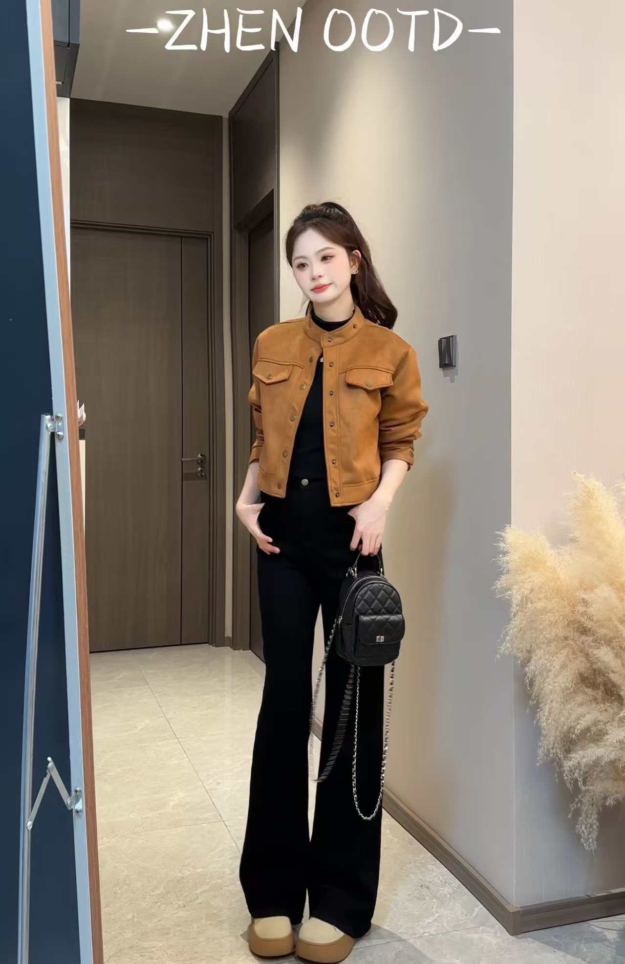 【运费补贴】长袖鹿皮绒小香风外套女秋新款小个子短款上衣