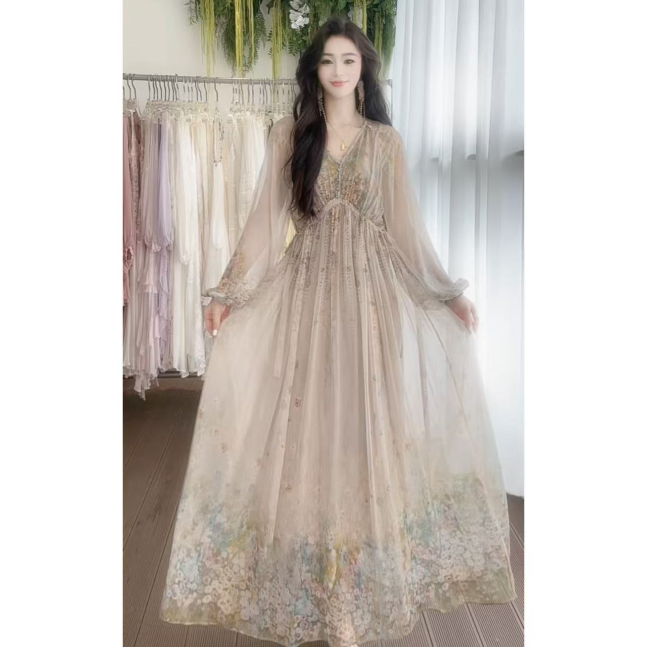 【禾枫丫丫-尼罗河花园 2】重磅100桑蚕丝连衣裙  8E-125-25