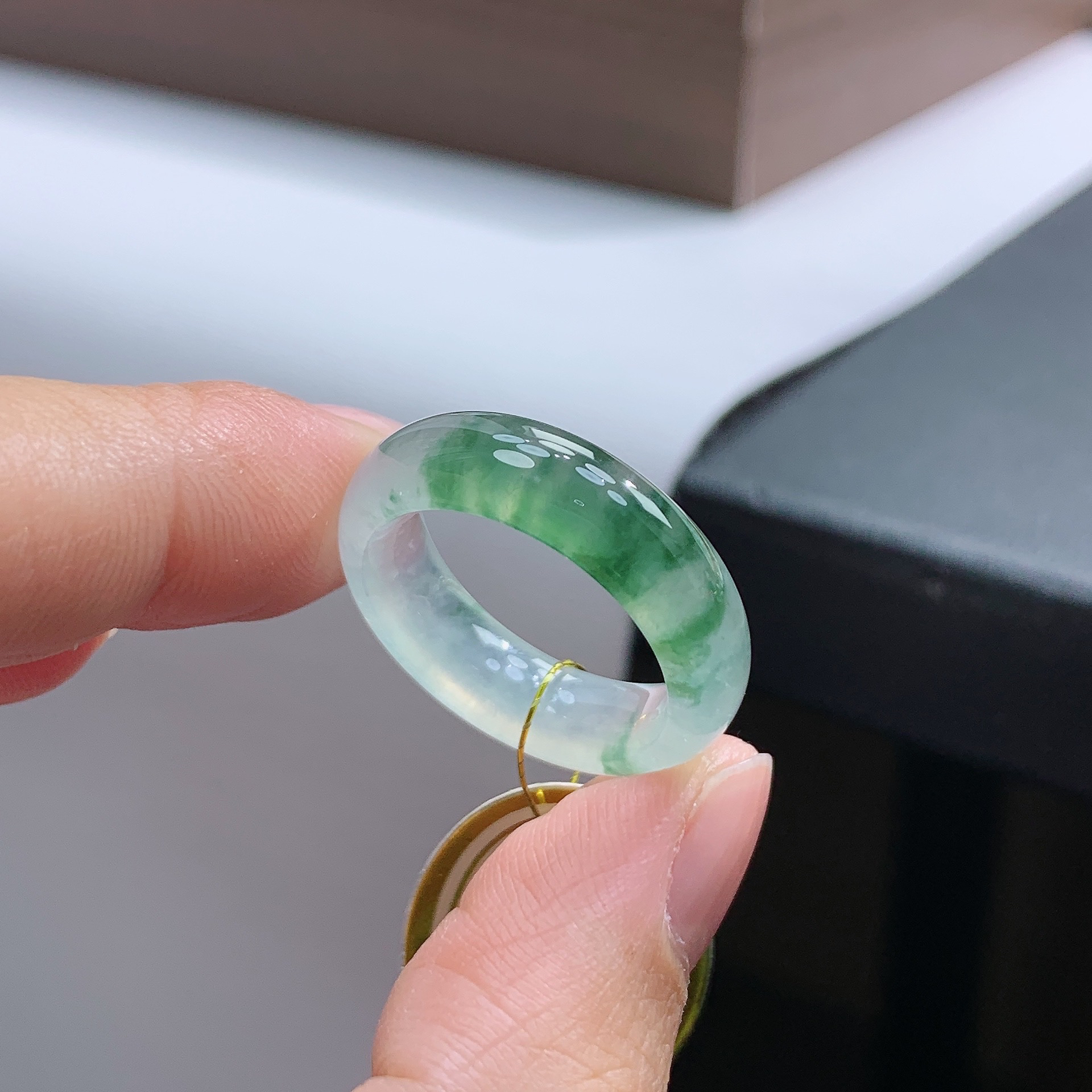 13-14号圈天然缅甸翡翠A货冰飘花翡翠戒指17*6*3.8mm