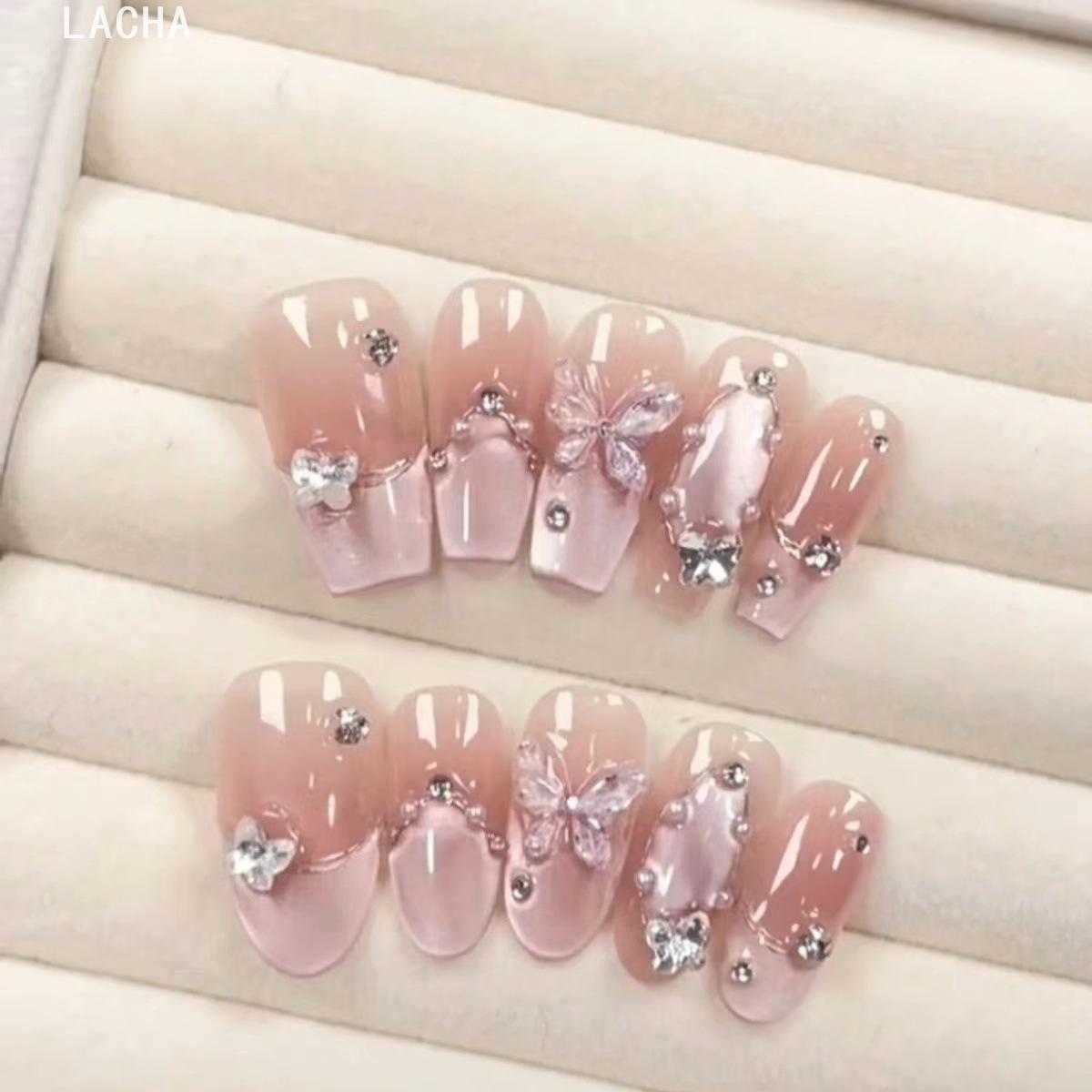 LACAH纯手工穿戴甲月光银蝶纯欲魔镜索马里海舞狮蝶镜面宽光新款