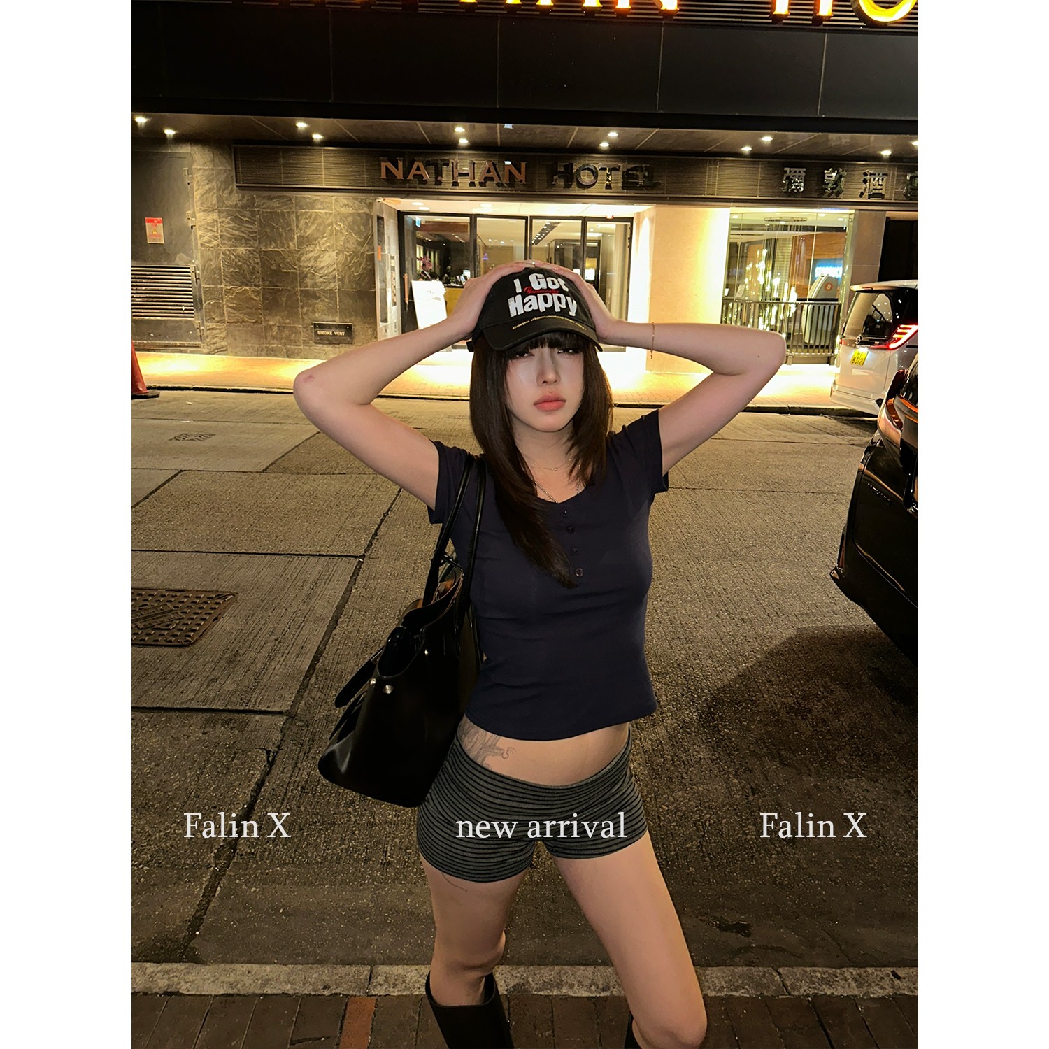 Falin X 3/5 20.00【叛逆少女】休闲修身2025低腰运动条纹短裤女