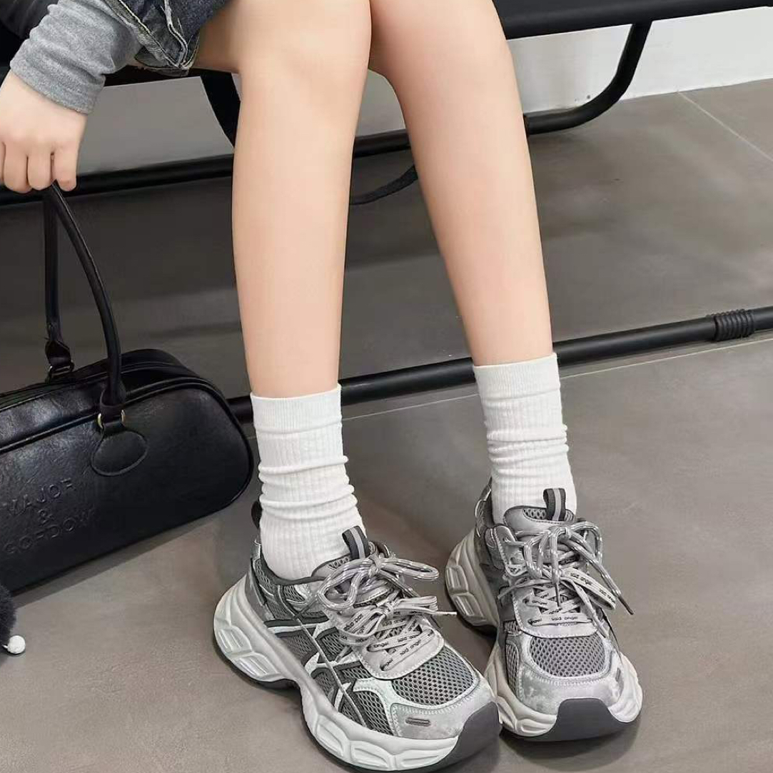 真皮厚底老爹鞋女2025增高轻便运动鞋小个子松糕休闲鞋