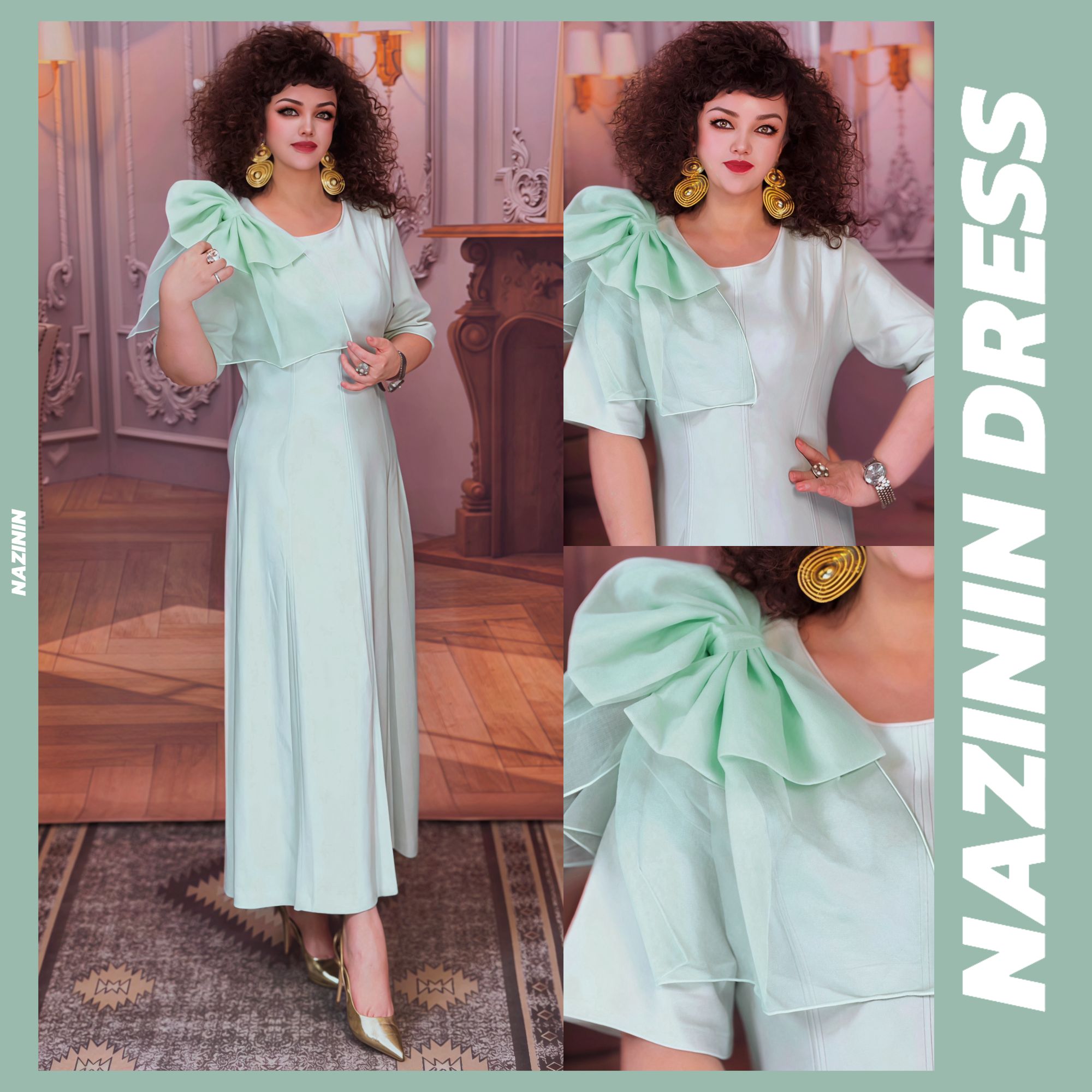 娜孜妮大码辣妈时尚女装 | 蝴蝶花肩美美晚礼服裙