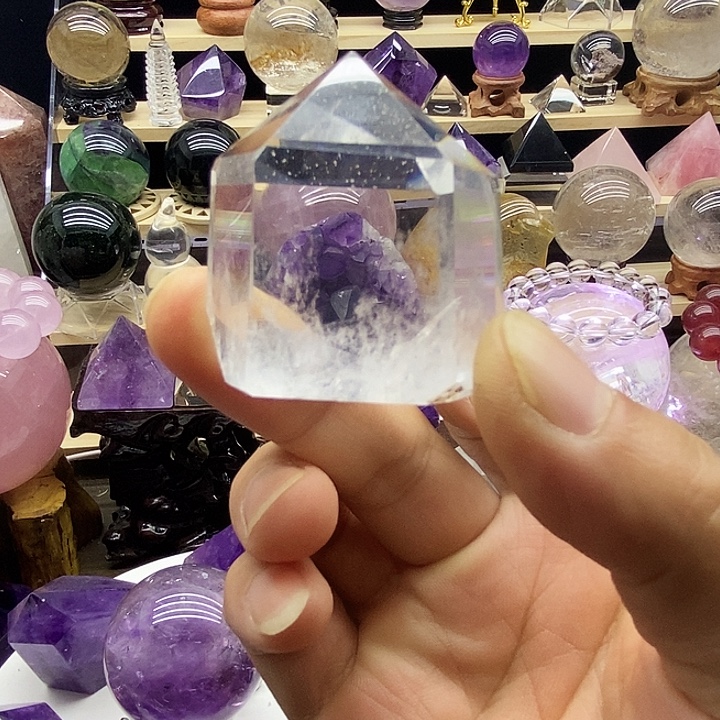 石材天然白水晶柱摆件