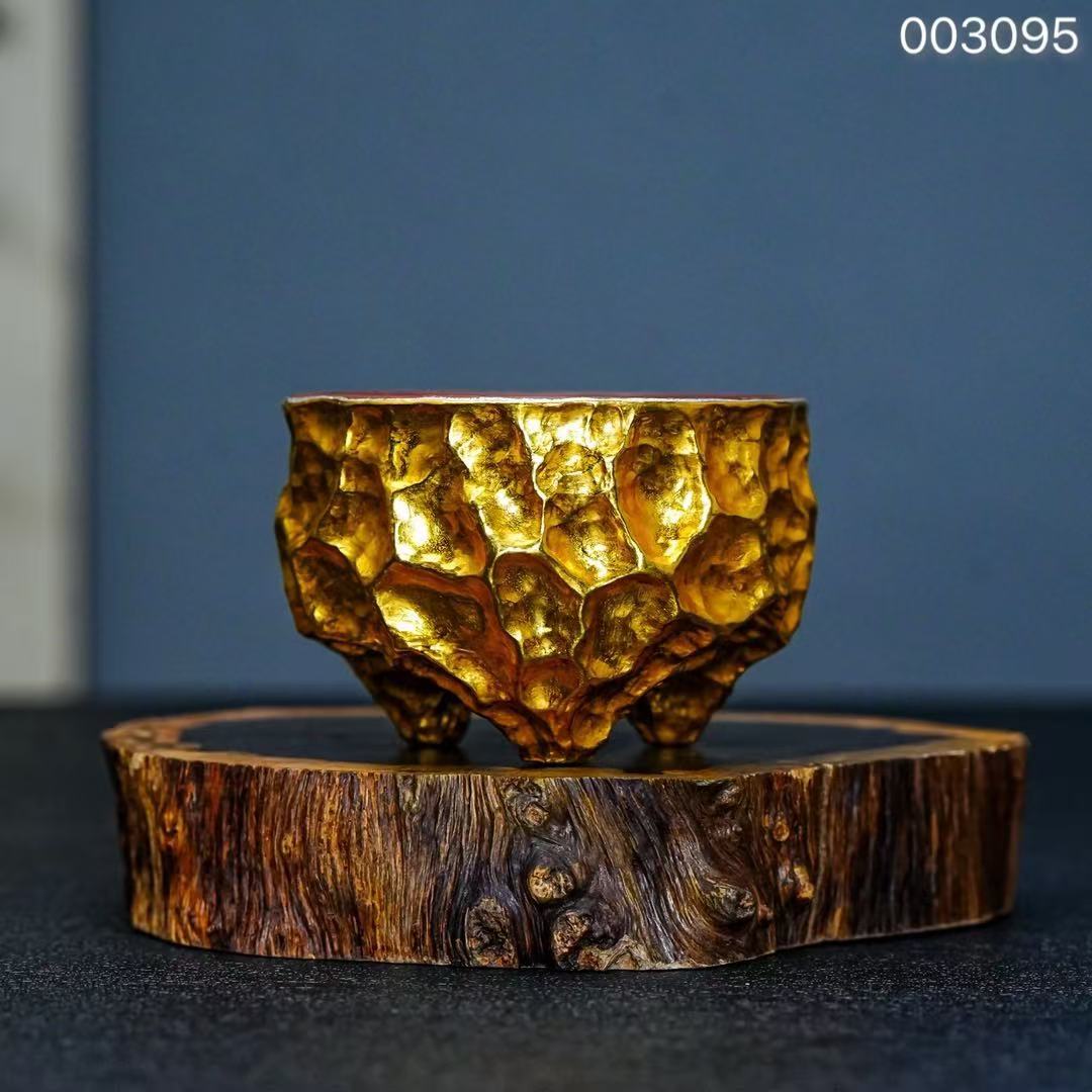 【慕雨手作】纯手工陨石坑包金杯主人杯客杯                      