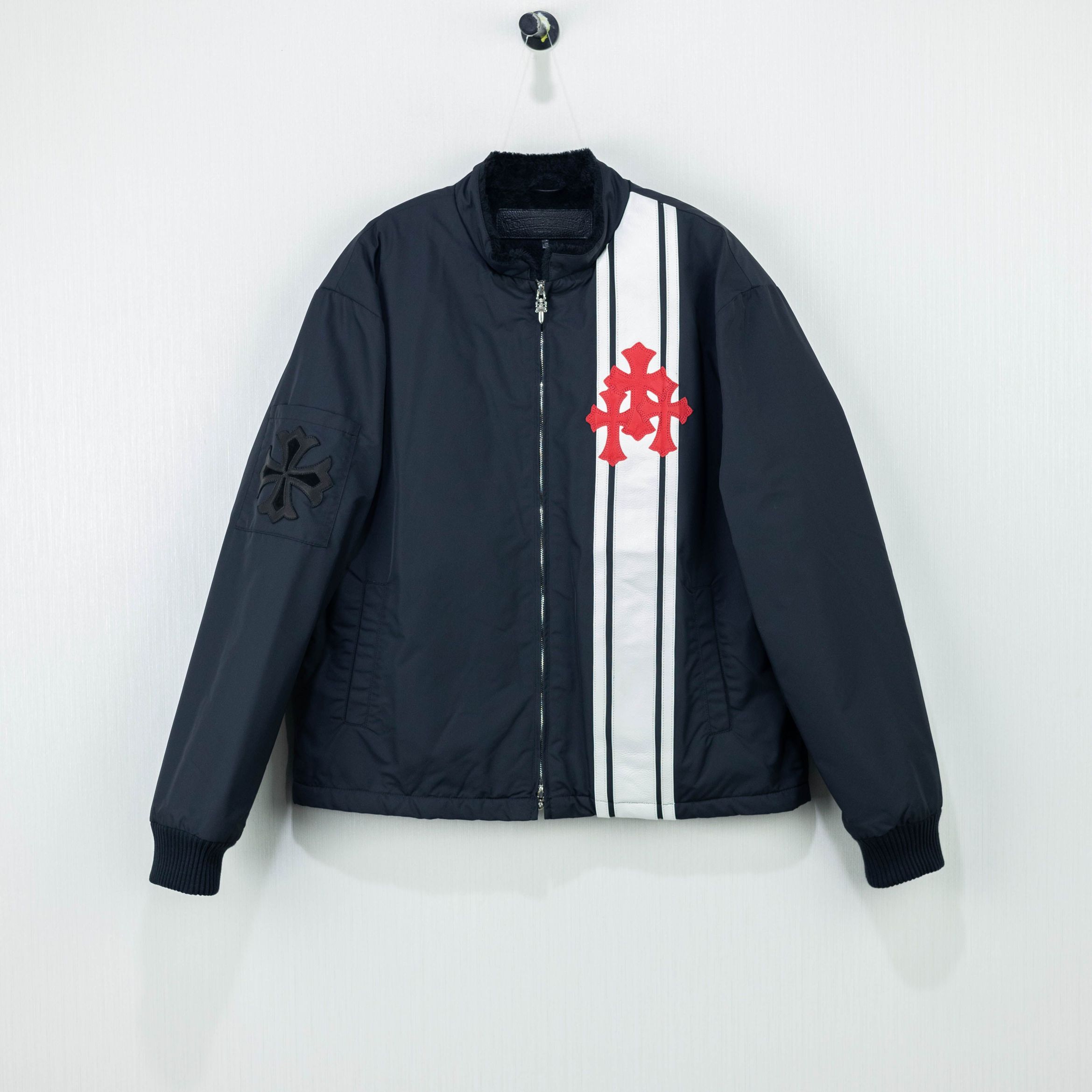 全新未使用 Chrome Hearts/克罗心 男/S/拼皮夹绒外套/3.8/JM6133