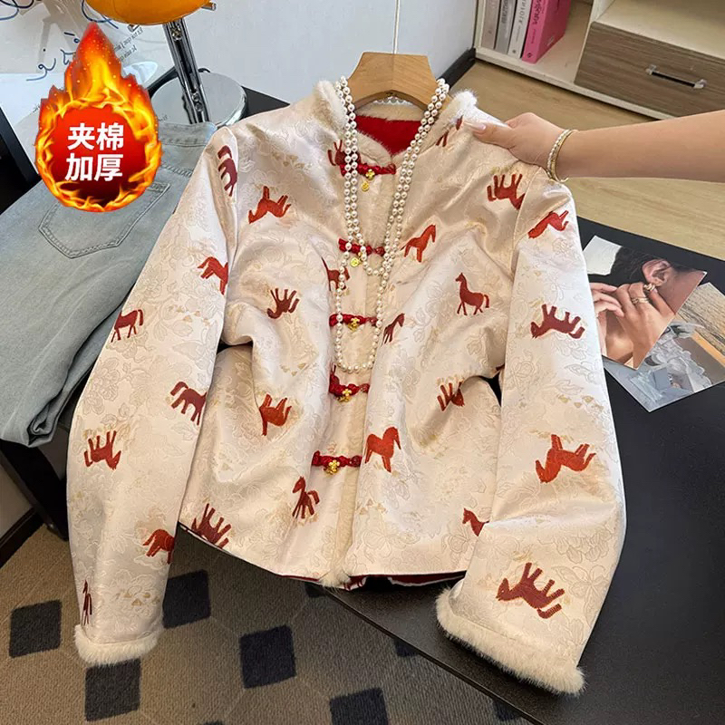 【鸿运马】新中式高定水貂毛新中式国双面穿保暖棉服