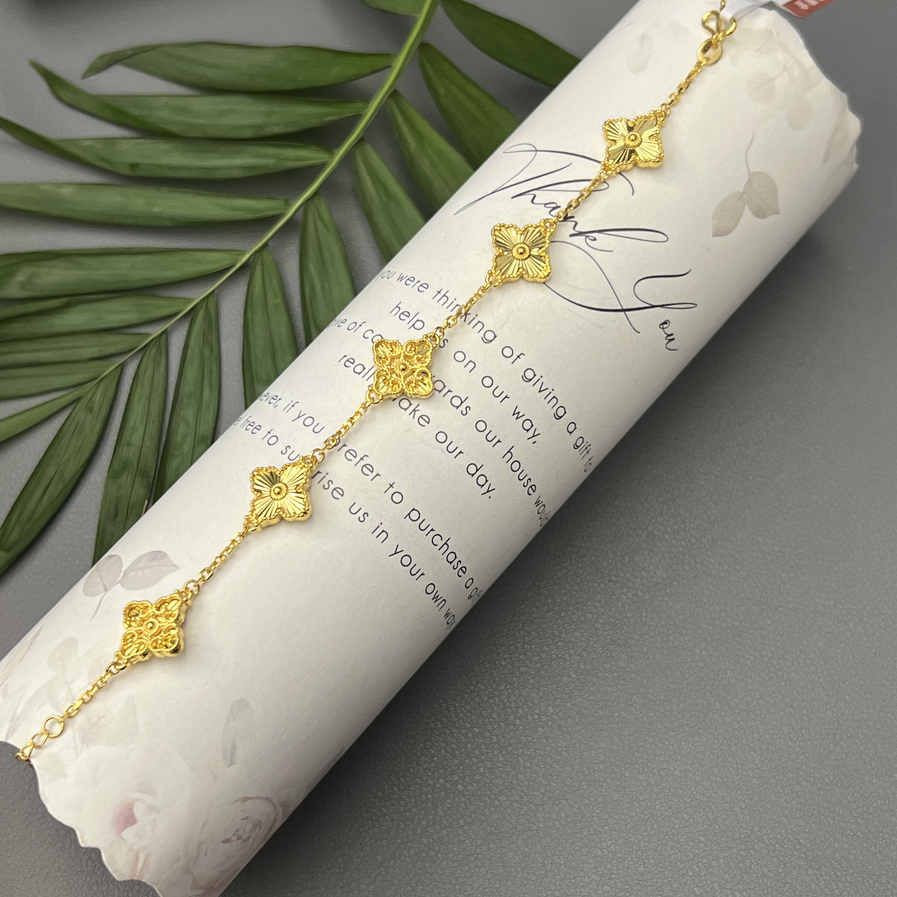 【AB面布家花五花黄金手链】足金999手链多样性发一