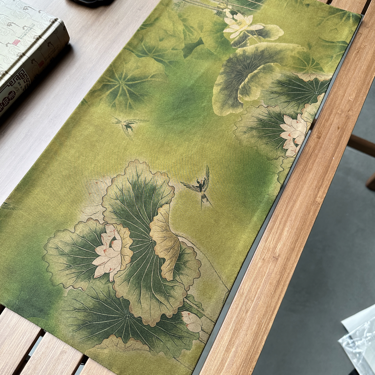 【青荷】50×24双面香云纱茶席新中式复古高档茶席禅意鼠标垫
