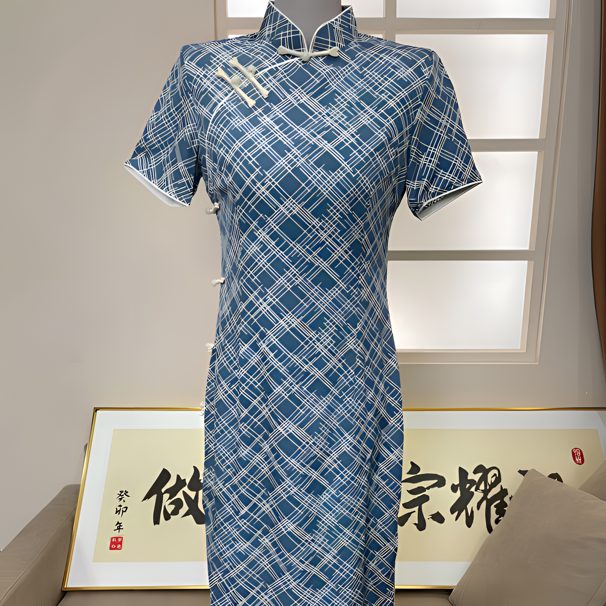 少女风设计师国风中长款夏季福禄女士短袖旗袍复古日常优雅