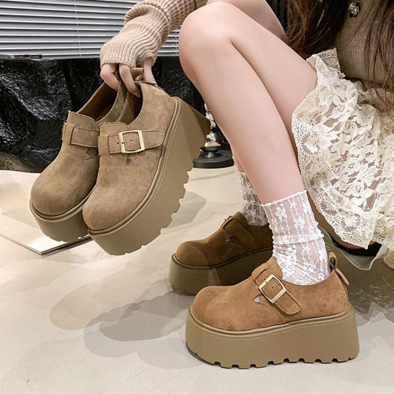 厚底增高小个子勃肯鞋女2025春秋新款爆款大头丑萌乐福鞋博肯单鞋