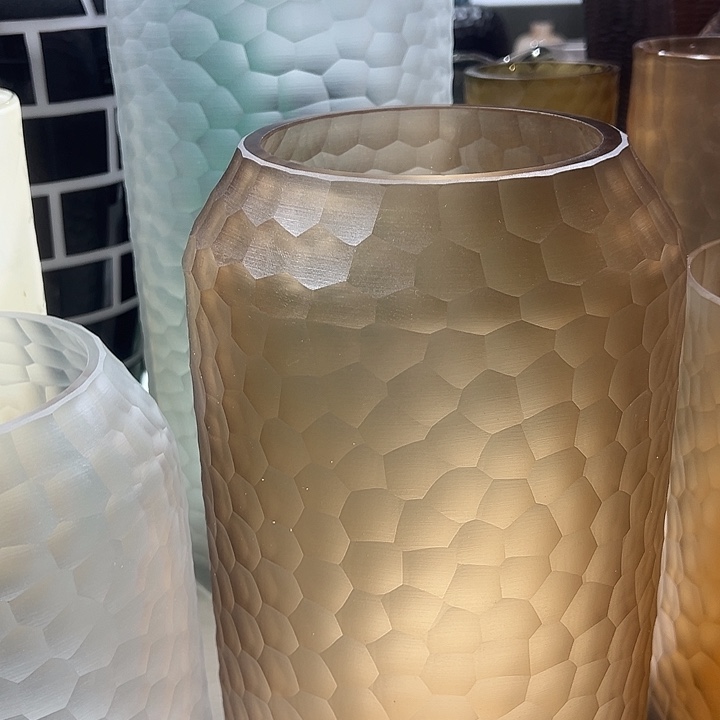 琉璃手工艺品琥珀色磨刻花瓶花器高34口14