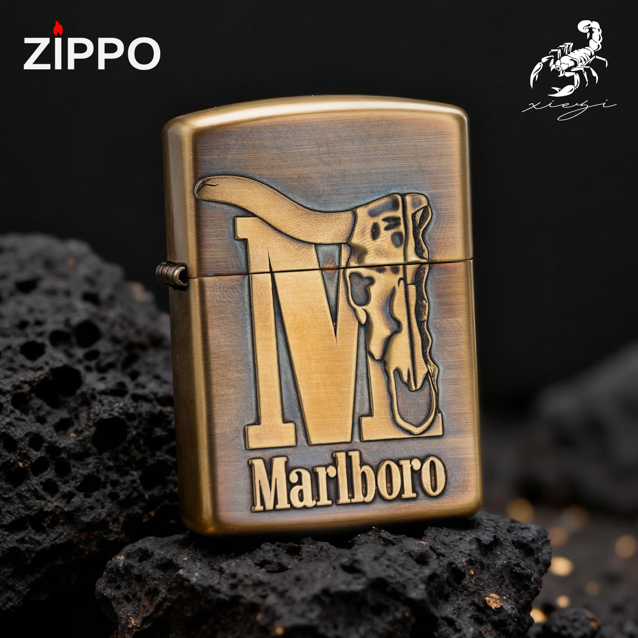 ZIPPO/之宝打火机黄铜盔甲万宝路牛头原装防风打火机男士礼物-168