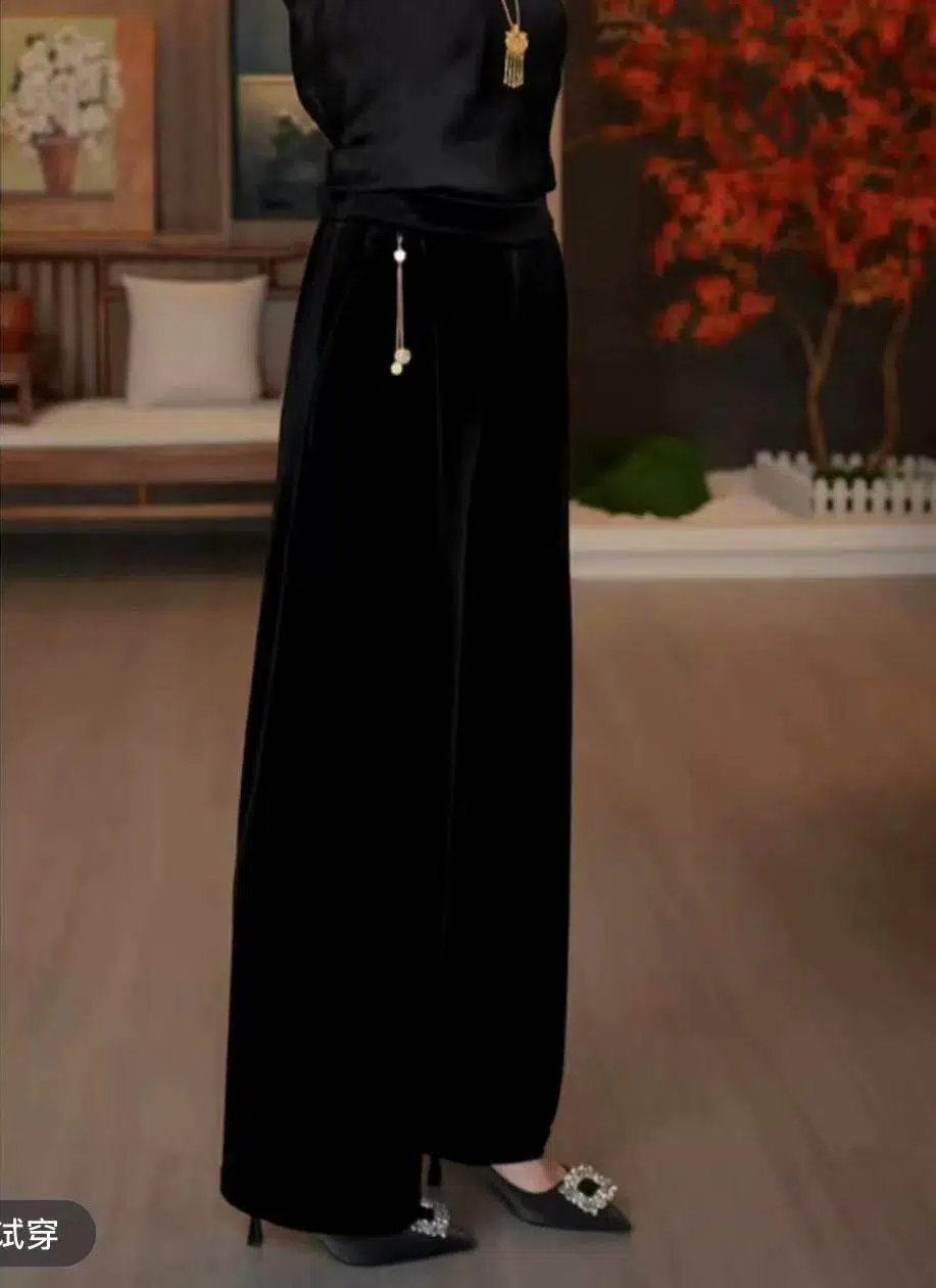 直筒裤冬季长裤阔腿裤秋冬休闲裤宽松女装新中式国风