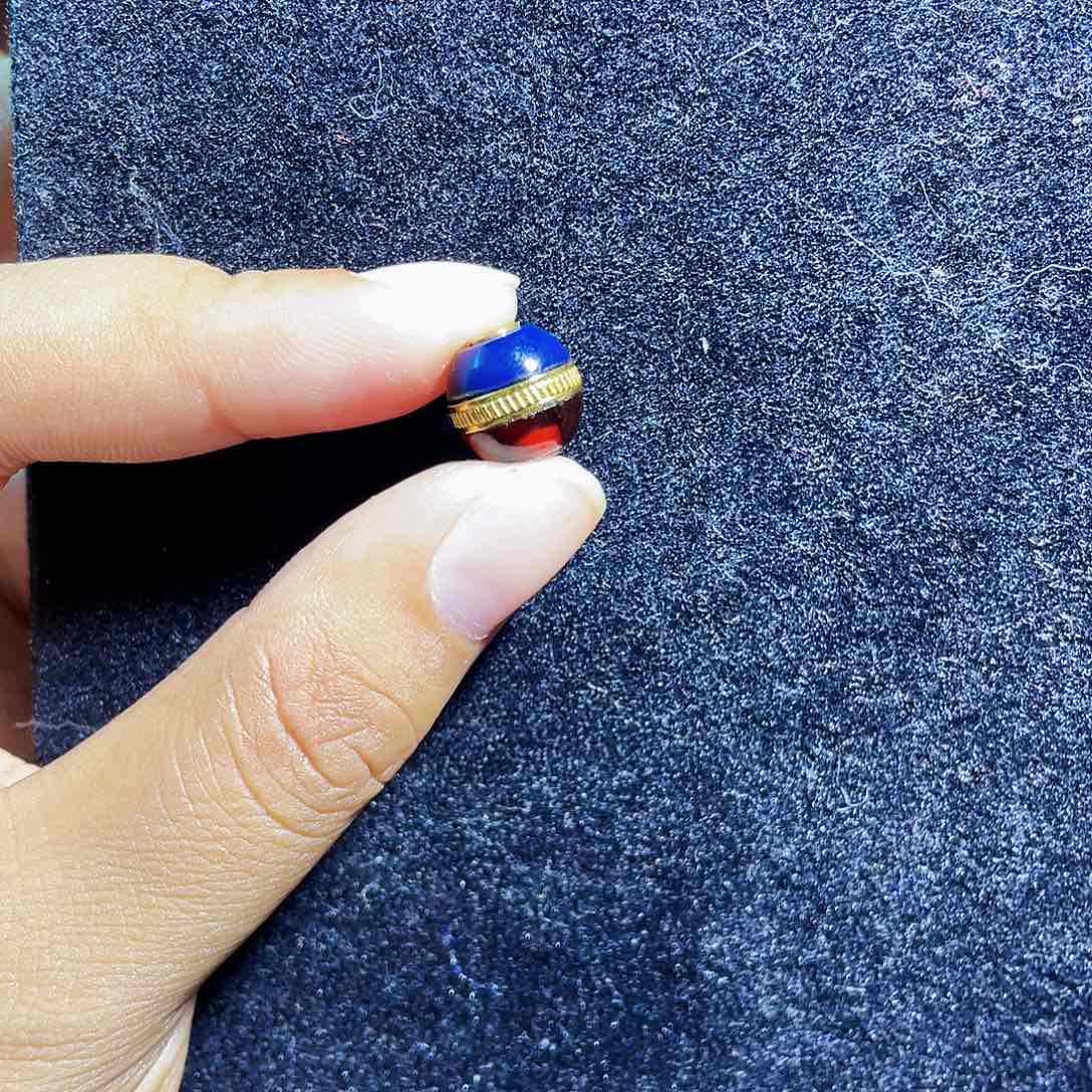 蓝珀裸石银S925镶嵌红蓝汉堡