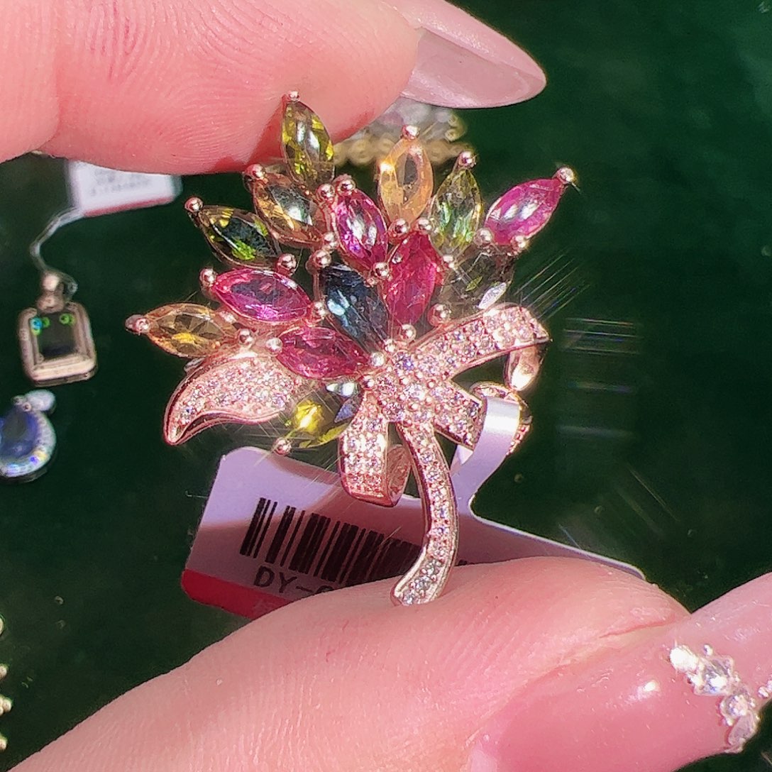 碧玺碧玺胸针银S925镶嵌