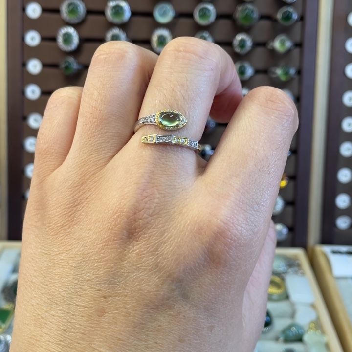 蛇纹石玉戒指银S925镶嵌