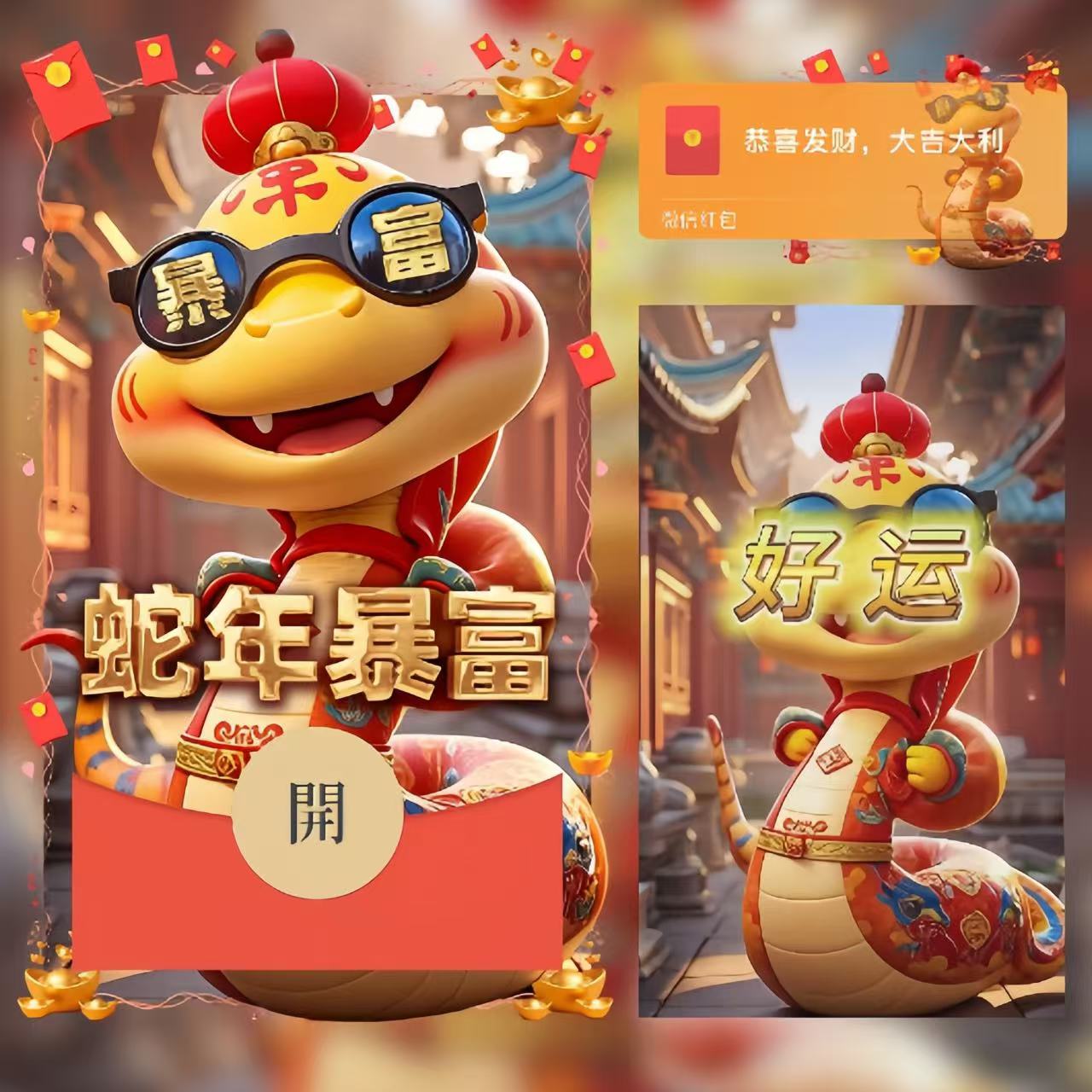 【蛇年暴富】2025新款跨年春节红包音乐封面告白卡通祝福可爱送女友
