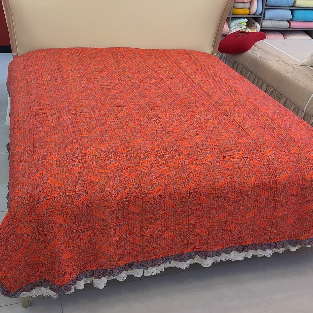 棉花莫代尔夏被铺盖两用大叶橘色