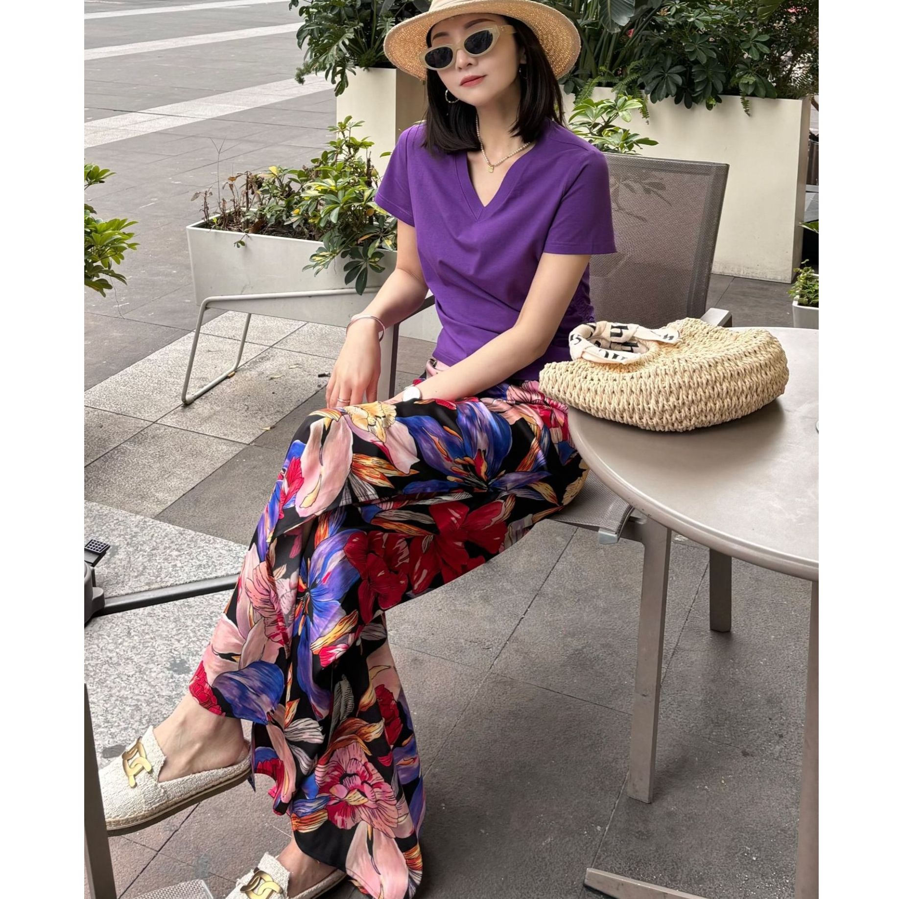 GIRDEAR/哥弟显瘦高腰气质时尚炸街高开叉阔腿长裤1100456