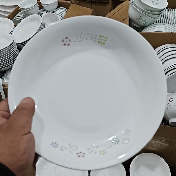 瓷景德镇青瓷玲珑七彩8寸盘4个微瑕疵
