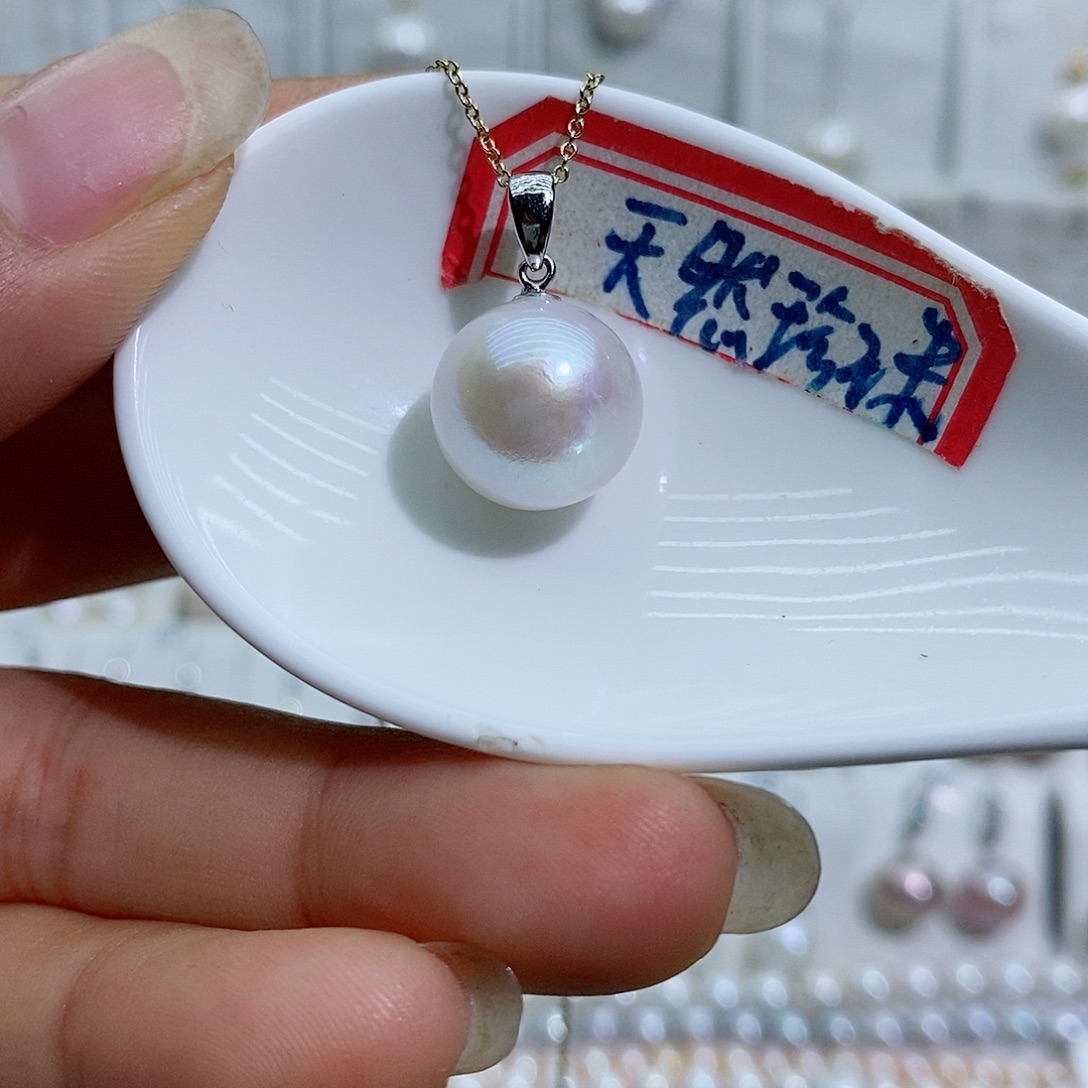 银S925镶嵌淡水珍珠吊坠赠合金链