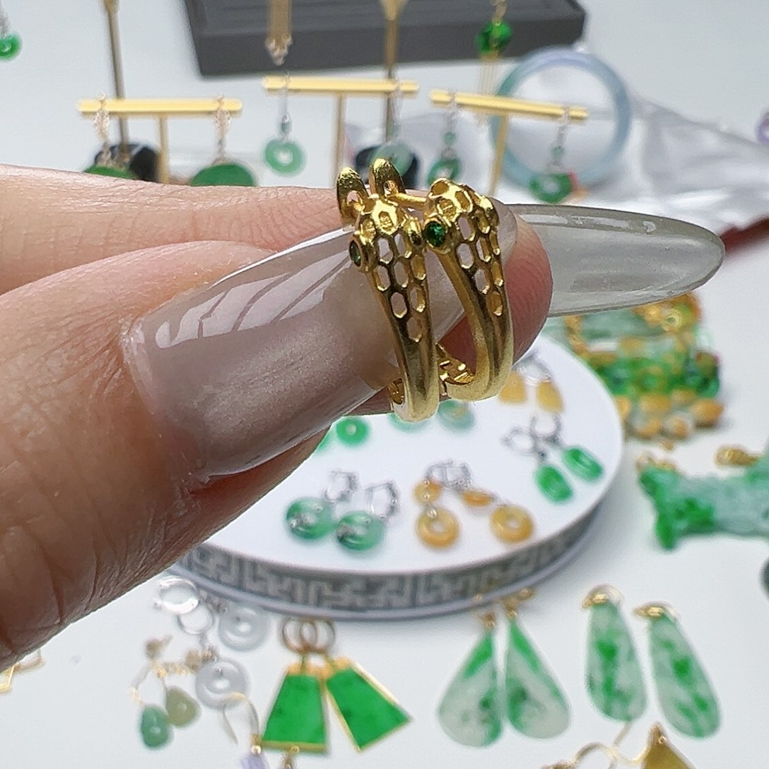 翡翠耳饰银S925镶嵌耳包