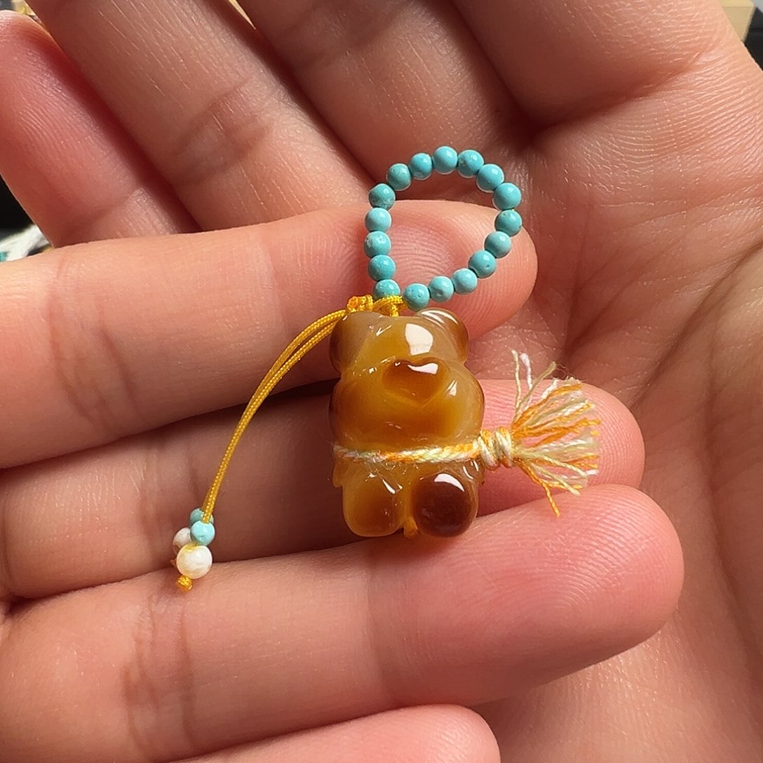 蜜蜡颈饰未镶嵌小熊提溜