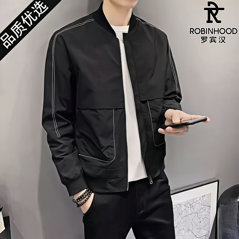 罗宾汉/ROBINHOOD春秋新款休闲外套男薄款夹克痞帅百搭棒球领上衣