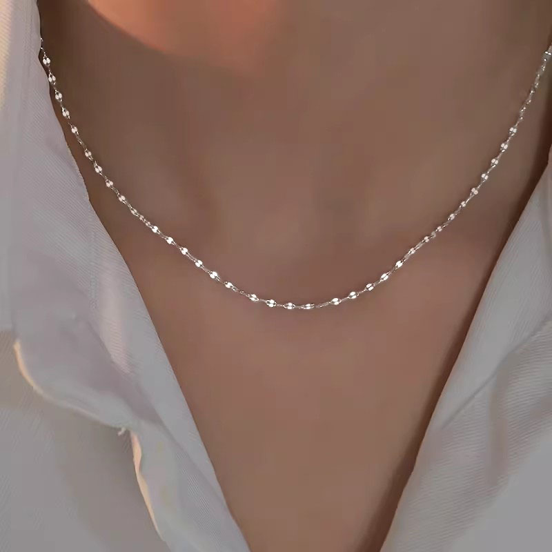 链子925银 s925纯银项链女闪闪亮片嘴唇链素链choker叠戴锁骨链