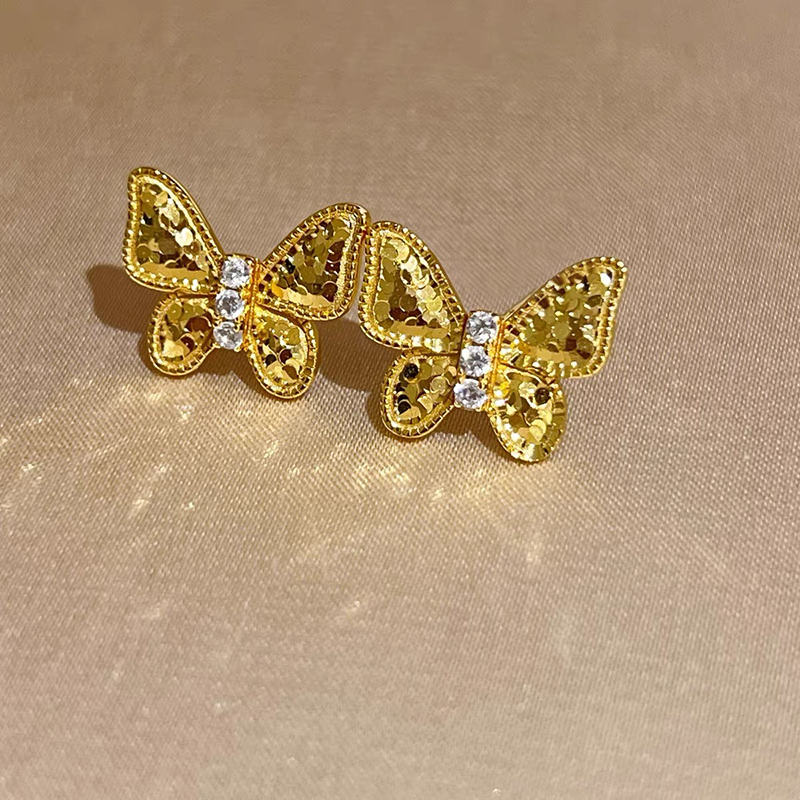 铜合金耳饰 新中式设计碎冰冰蝴蝶耳钉女精致小众百搭耳饰品