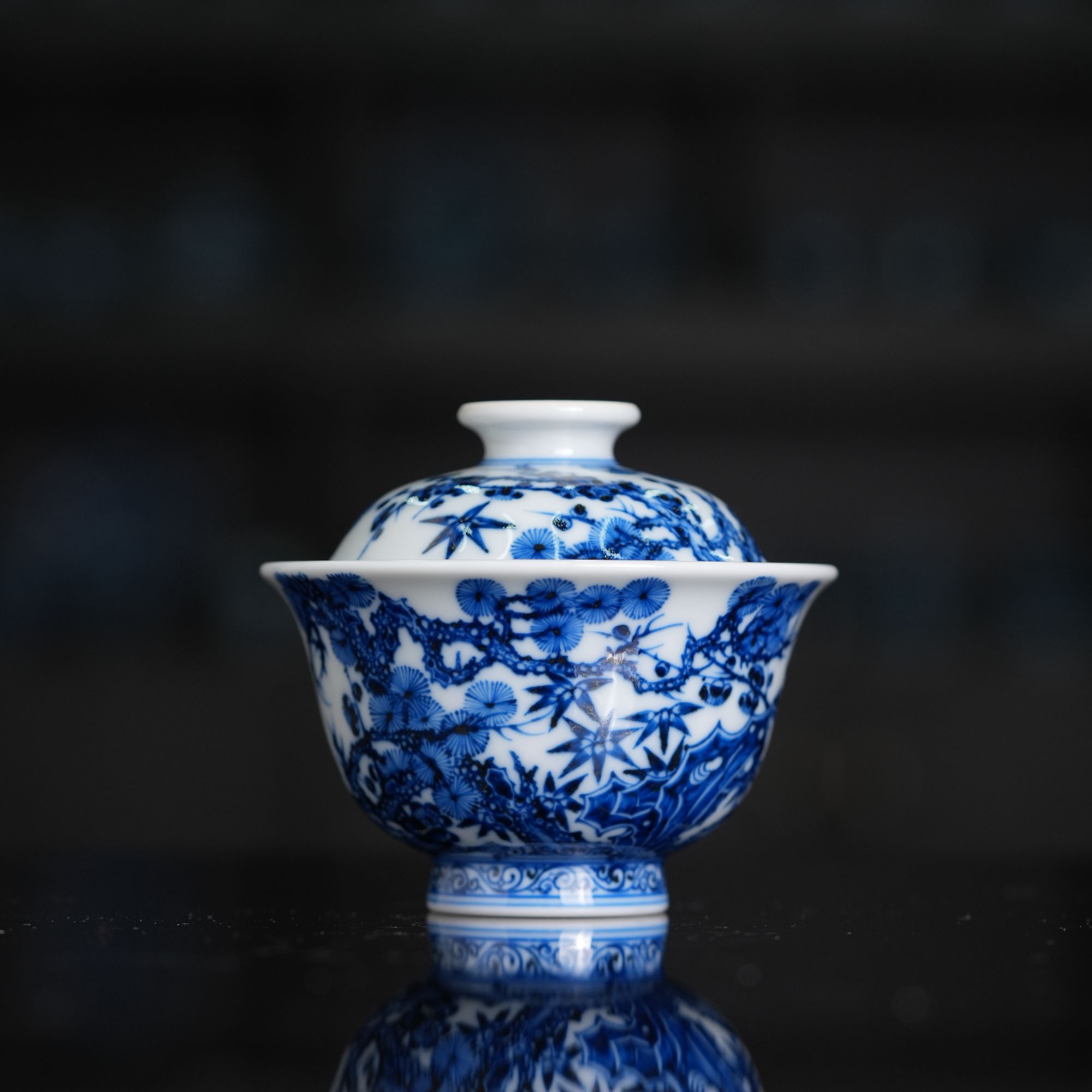 刘建锋窑刘建锋窑青花松竹梅盖碗陶瓷小盖碗茶具顺丰包邮LJF450