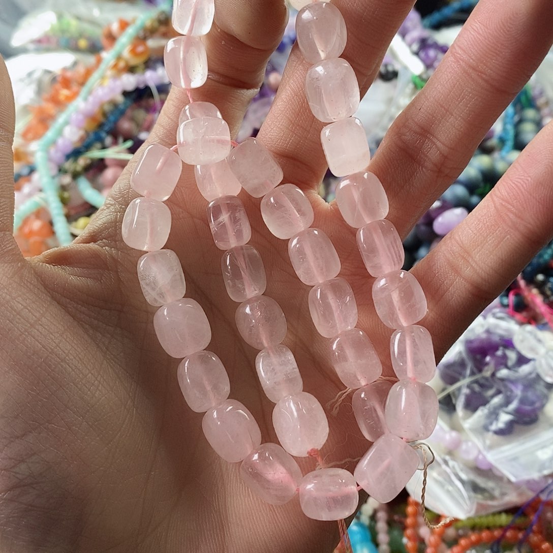 玛瑙/玉髓珠宝半成品合金一条8×10左右天然粉晶糖豆E33