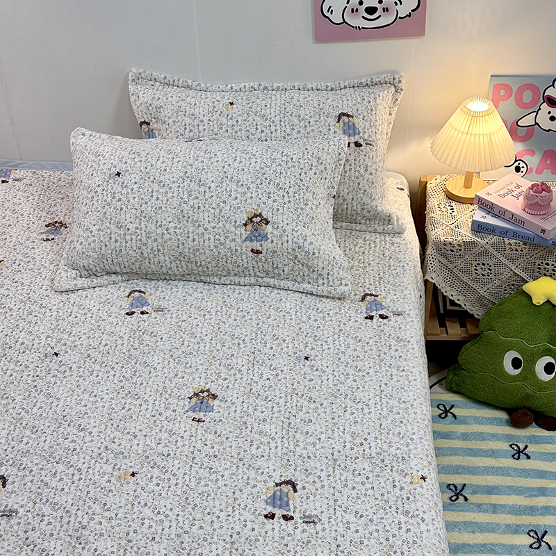 新款牛奶绒新款印花高克重豆豆绒夹棉床盖三件被套四件套热款