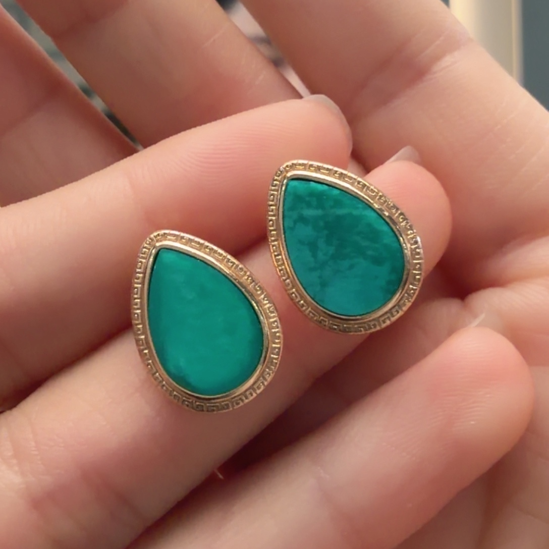 绿松石银S925镶嵌耳饰