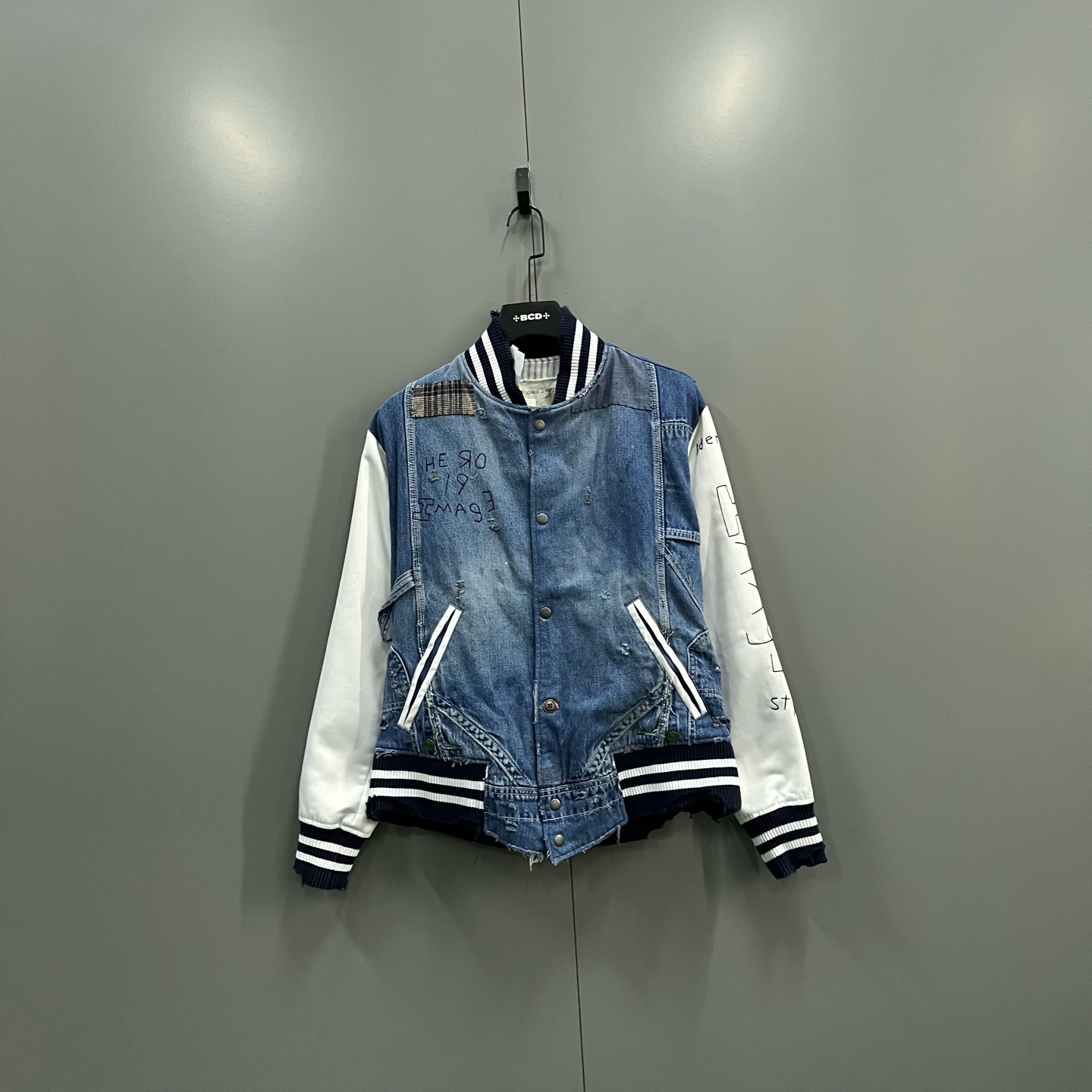 95新 maje jp1221 GREG LAUREN 古董牛仔布棒球夹克 2码 020616