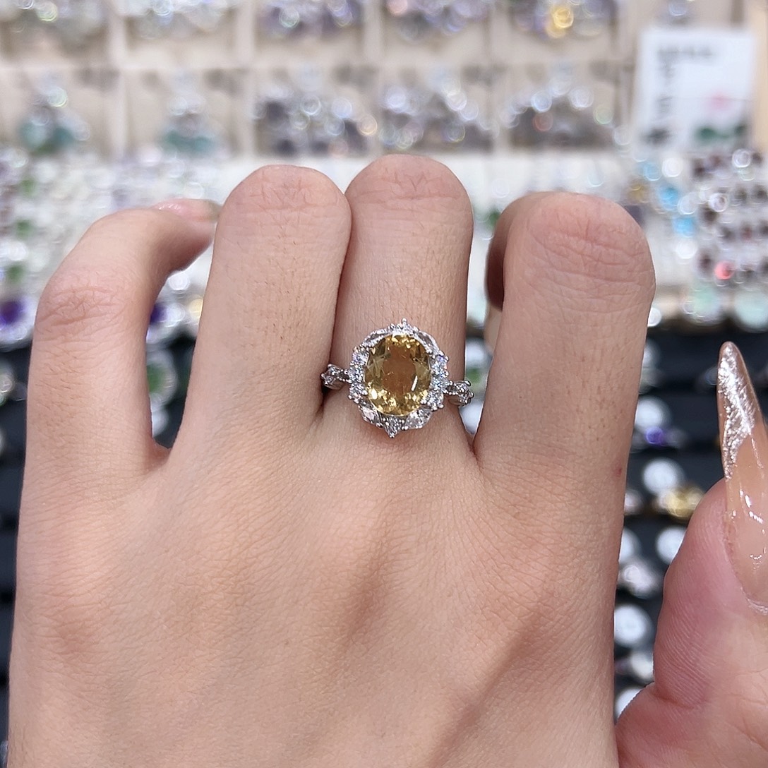 黄晶戒指银S925镶嵌