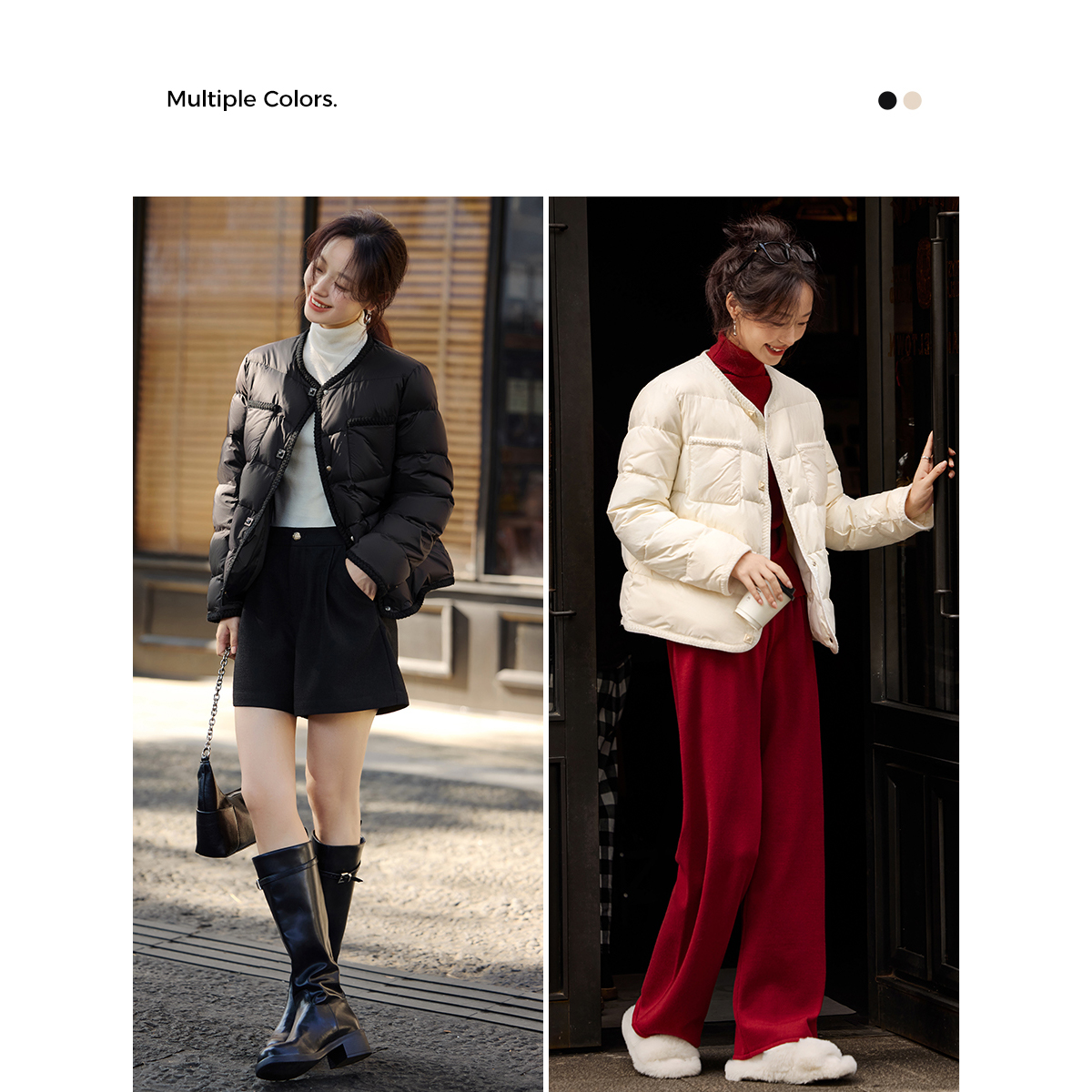 保暖羽绒服2025冬季新款优雅小香风织带拼接设计羽绒服女